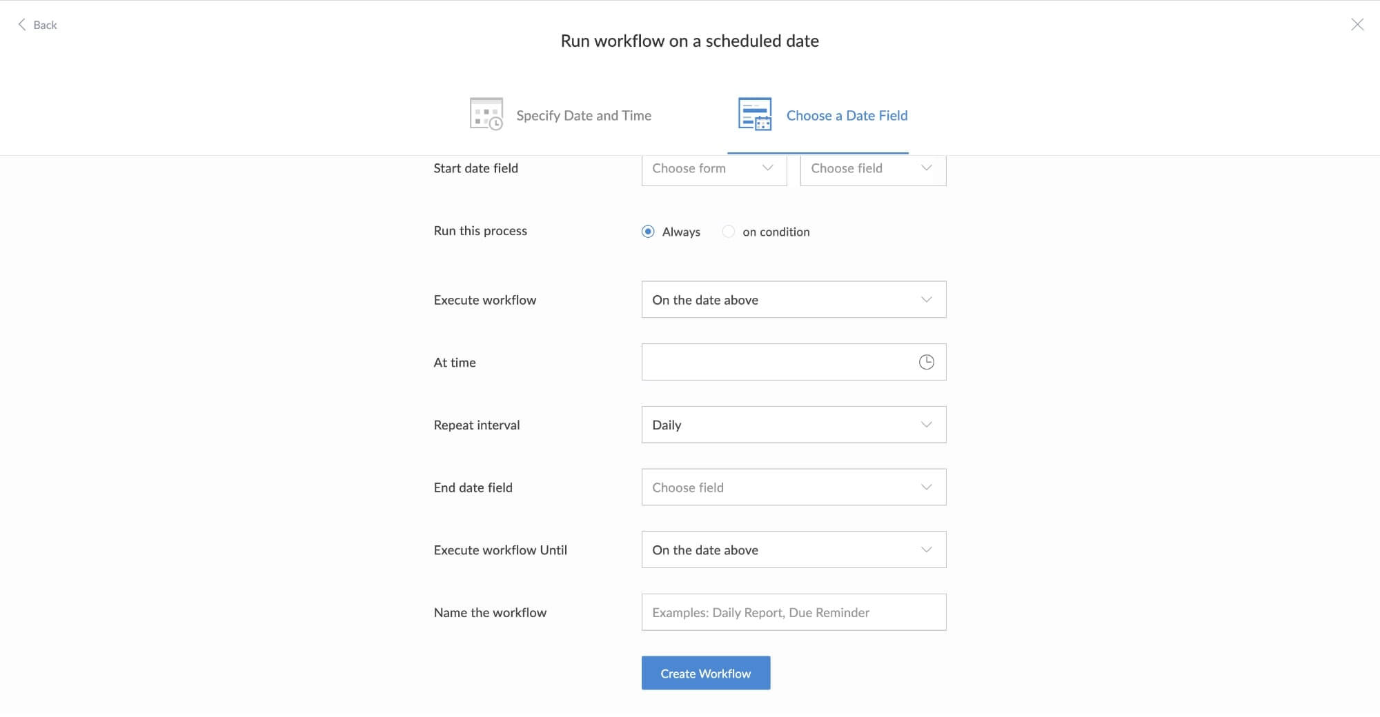 Schedules based on a date field in any app form