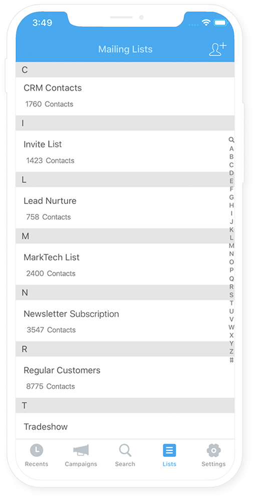 Manage contacts and lists