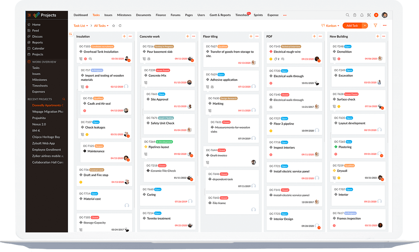 Project management stages & dashboards